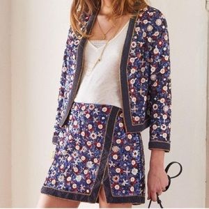 Sézane Astrid Sequin Skirt in White Bordeaux Navy • Size 6